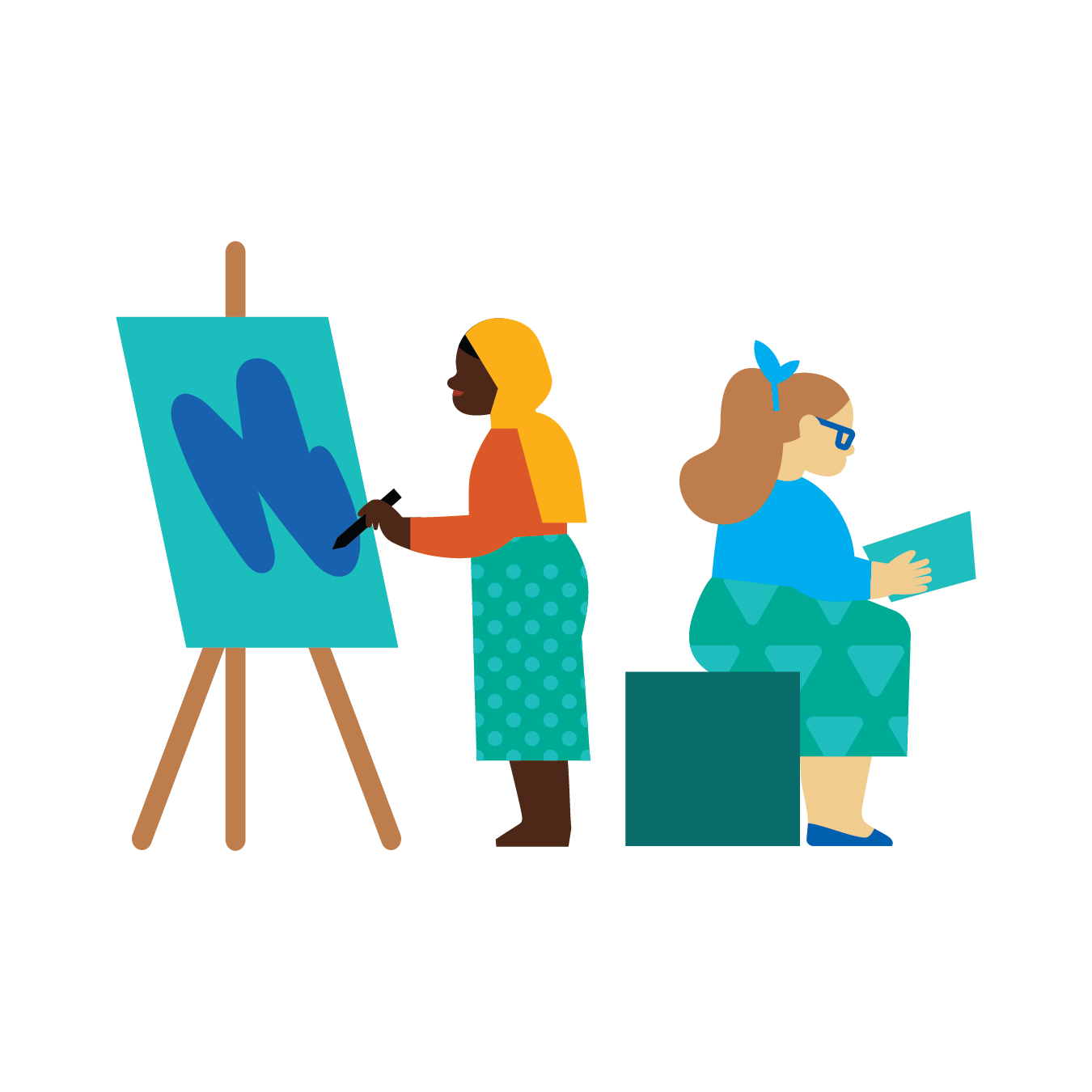 Girls Reading and Painting