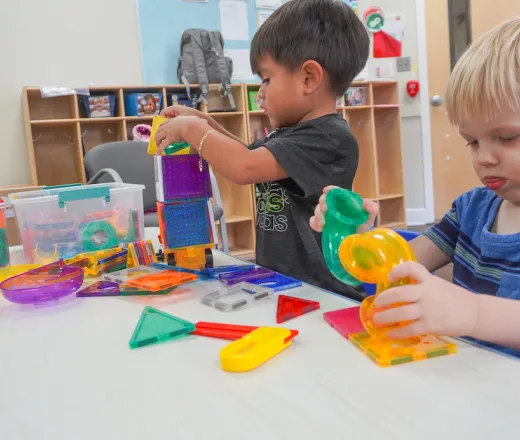 Boys playing with blocks at YMCA preschool